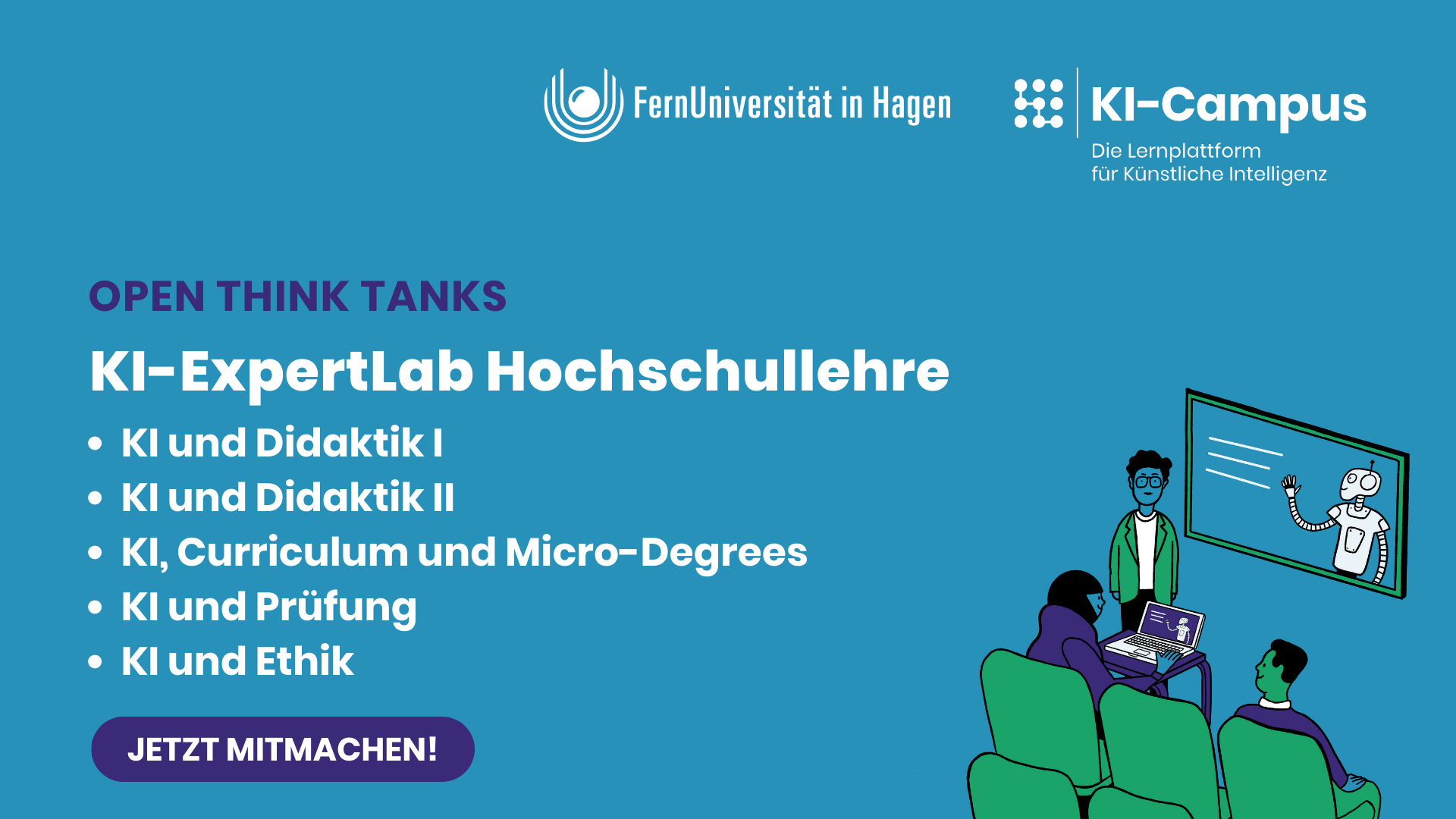 Open Think Tanks am KI-ExpertLab Hochschullehre Abbidlung: Einladung zu den Open Think Tanks