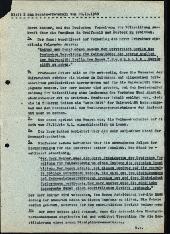 Protokoll der Sitzung des Senats der Universität Berlin am 23.11.48 