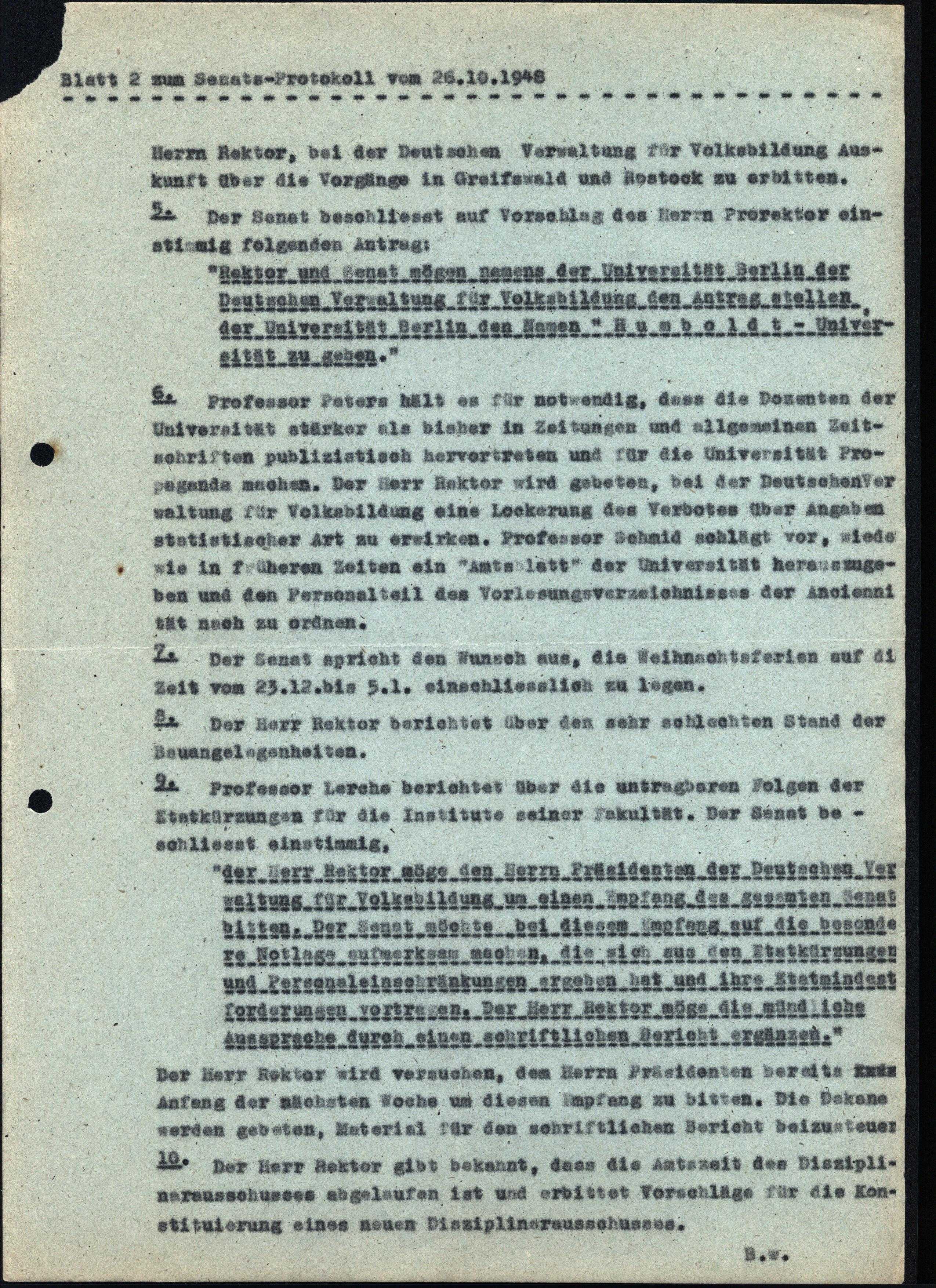 Protokoll der Sitzung des Senats der Universität Berlin am 23.11.48 