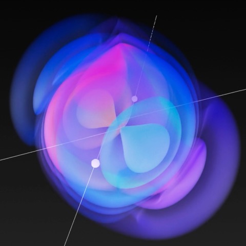 Visualisierung einer Gravitationswellenform der Streuung zweier Schwarzer Löcher