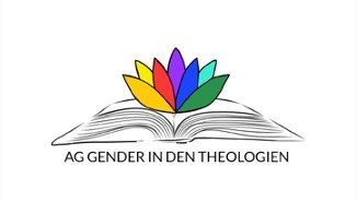 Logo der an der HU situierten AG „Gender in den Theologien“ welches eine Blumen mit Regenbogenfarben auf einem aufgeschlagenen Buch zeigt.