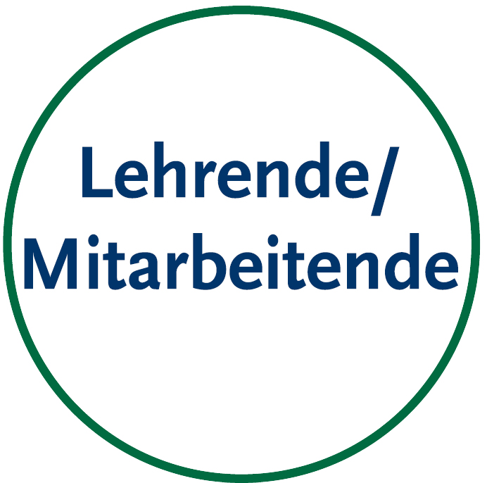 Logo: Kreis mit Schriftzug Lehrende/Mitarbeitende