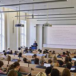 Lecture hall with students.