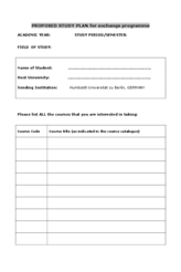 Proposed study plan for exchange programme