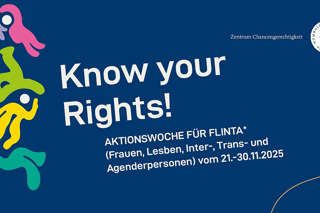 Blaues Plakat mit der weißen Aufschrift „Know your rights”